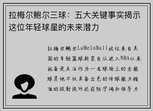 拉梅尔鲍尔三球:五大关键事实揭示这位年轻球星的未来潜力 拉梅尔鲍尔三球:五大关键事实揭示这位年轻球星的未来潜力